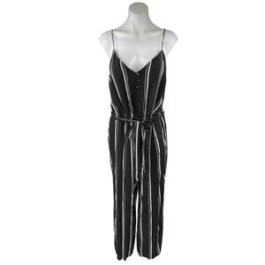 Ann Taylor LOFT Black White Striped Tie Waist Sleeveless Cami jumpsuit Size 8